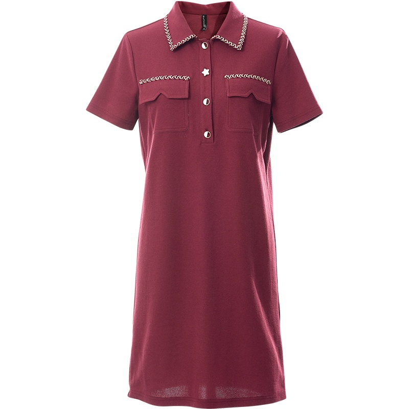 欧昵雪夏装休闲Polo领显瘦短袖连衣裙女遮肚子直筒T恤裙