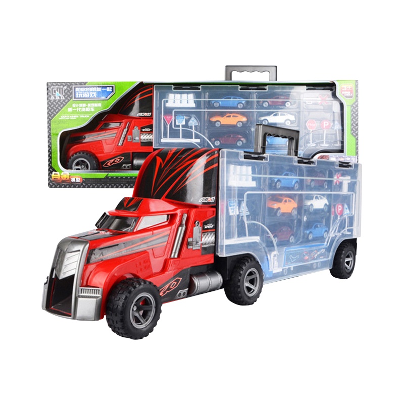 成乐美合金车大货柜儿童仿真汽车模型警车消防工程赛车军事仿真运输卡车手提收纳箱95577/6仿真系列