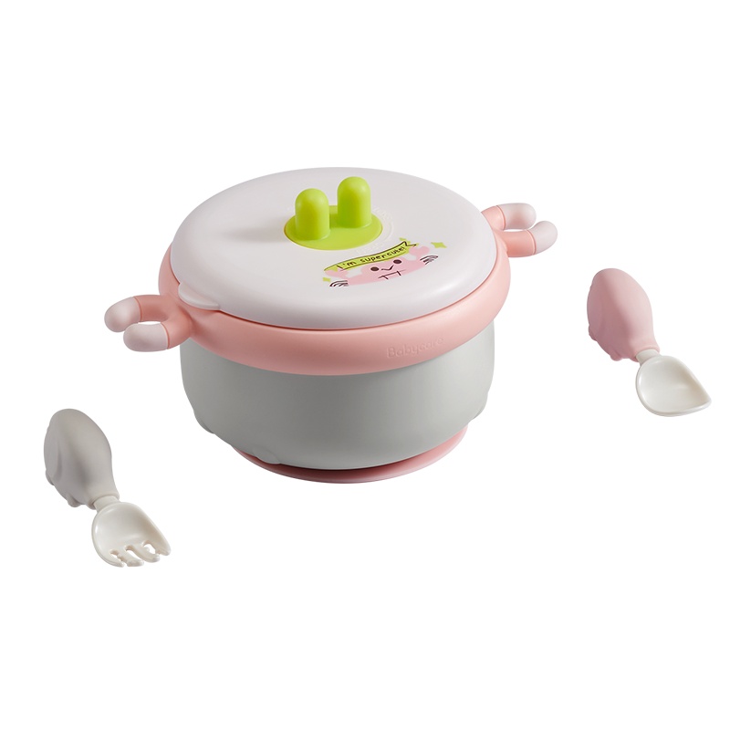babycare婴儿辅食碗注水保温吸盘碗儿童餐具套装儿童碗防摔防烫 四件套 安伯灰