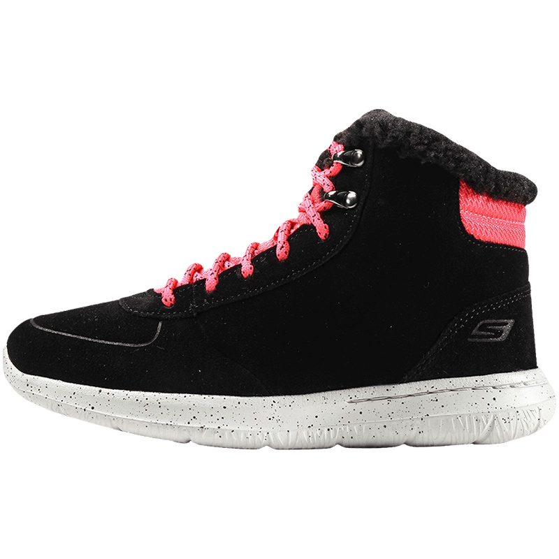 Skechers斯凯奇 女鞋雪地靴子年轻便中帮保暖运动鞋13829 13829C/BKPK黑色+粉红色