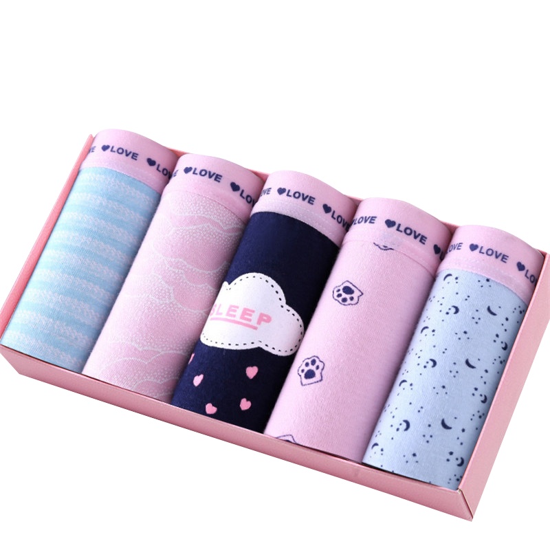 浪莎5条 纯棉裆性感大码 中腰内裤女 无痕少女三角裤