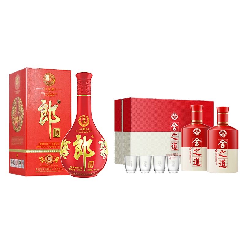 郎酒红花郎10 53度酱香型白酒500ml单瓶装+沱牌舍得 舍之道礼盒装 50度 500ml*2 浓香型白酒 组合装