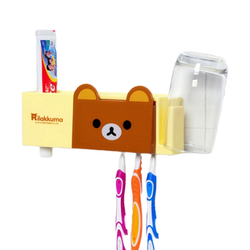 卡通牙刷架创意漱口杯挂架吸盘牙膏刷牙杯架三口之家洗漱套装壁挂颜色随机