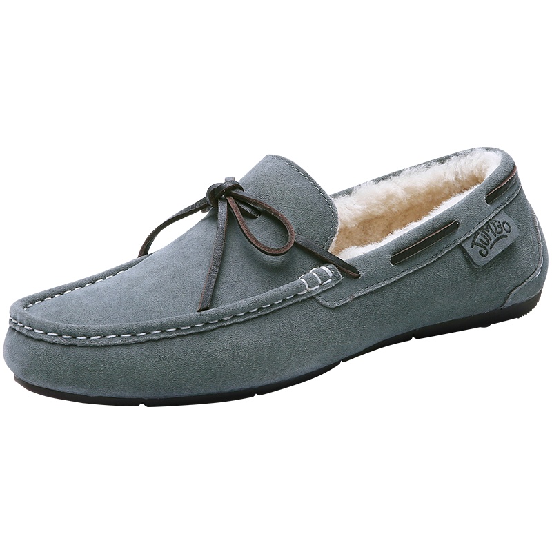 JUMBO简帛2019冬季澳洲羊皮毛一体豆豆鞋男平底鞋单鞋保暖加厚