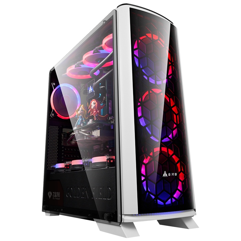 金河田峥嵘R6白色电脑机箱台式主机箱钢化玻璃侧板游戏水冷大侧透ATX电脑机箱