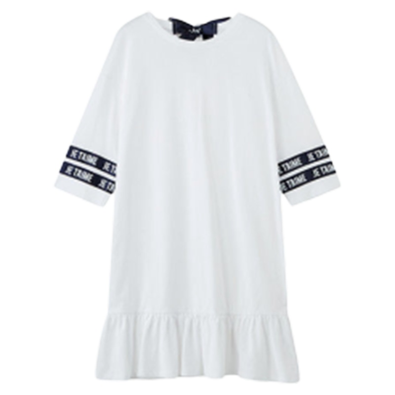 【专柜同款】新款拉夏贝尔新款韩版五分袖时尚撞色宽松圆领简约短款连衣裙女20012596_703