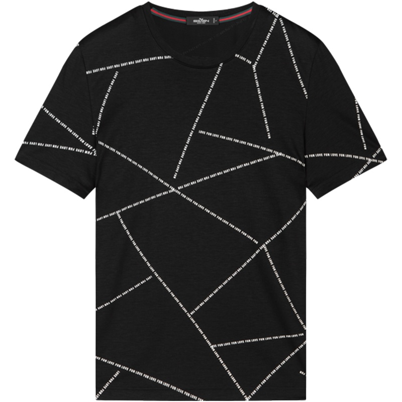 柒牌SEVEN男士夏季时尚个性几何条纹薄款透气短袖T恤