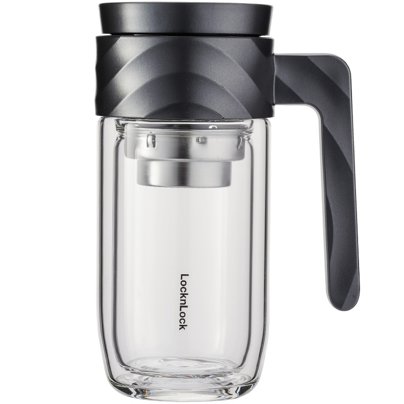 乐扣乐扣(LOCK&LOCK)味悟手柄双层商务杯LLG925玻璃杯304不锈钢茶网350ml礼盒包装