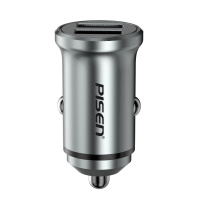 品胜车载充电器 双口21W汽车点烟器一拖二快充头迷你金属车充USB接口适用苹果安卓小米华为 迷你铝合金[皓月银]