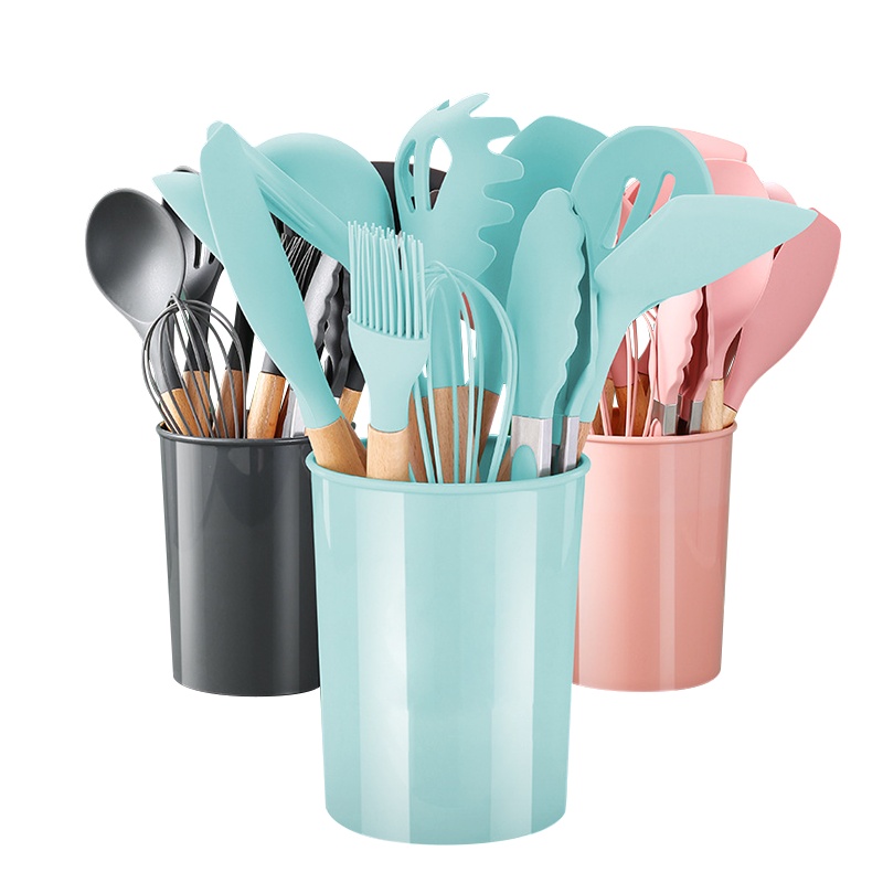 是尚 硅胶锅铲厨具套装 木柄漏铲勺面扒12件套