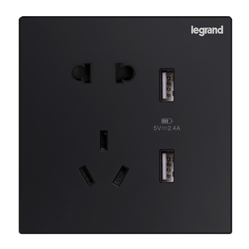 罗格朗(Legrand)插座开关面板逸景黑色插座暗装三孔暗装家用86型5五孔带USB墙壁电源开关