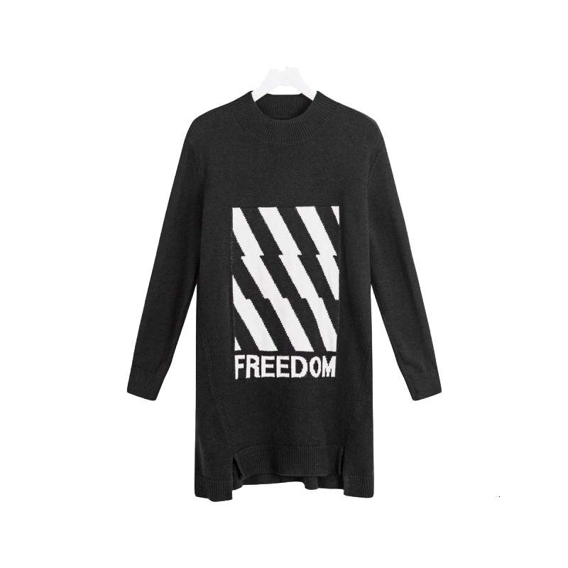 7M宽松长袖针织衫秋季装新款印花开叉中长连衣裙女秋季70009246