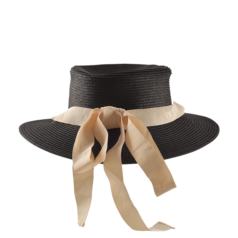 丝乔海特休闲平顶草帽女 沙滩防晒遮阳小清新系带草帽 时尚百搭平顶宽沿