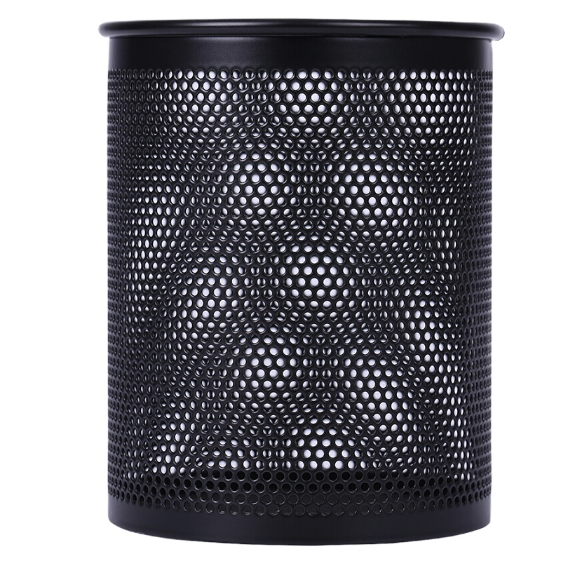 得力 密集金属网纹圆形笔筒 创意桌面收纳盒(10只装/黑)909