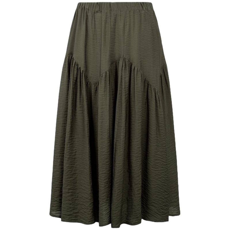 N拉夏贝尔韩版宽松夏新款拼接复古高腰显瘦军绿a字中长款半身裙女