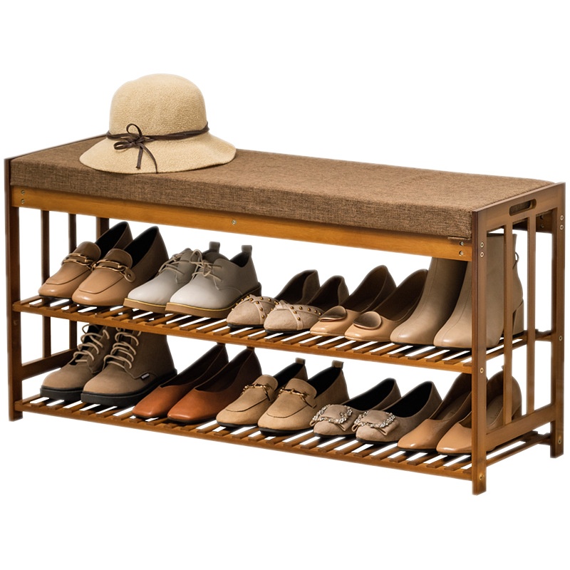 弘拜 楠竹换鞋凳子 鞋架鞋柜 家用进门口软包坐垫创意实木穿鞋架可坐式入户鞋柜小穿鞋凳