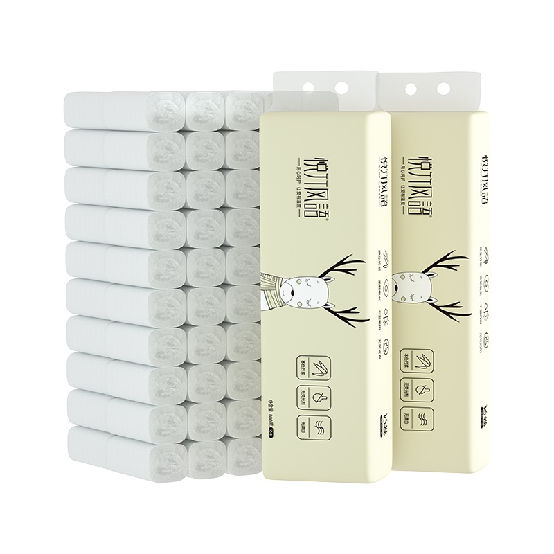 [4层48卷]悦竹风语迷鹿系列4层加厚48卷无芯卷纸原生木 厕纸卫生纸家用卷筒纸巾(实芯)4层加厚48卷