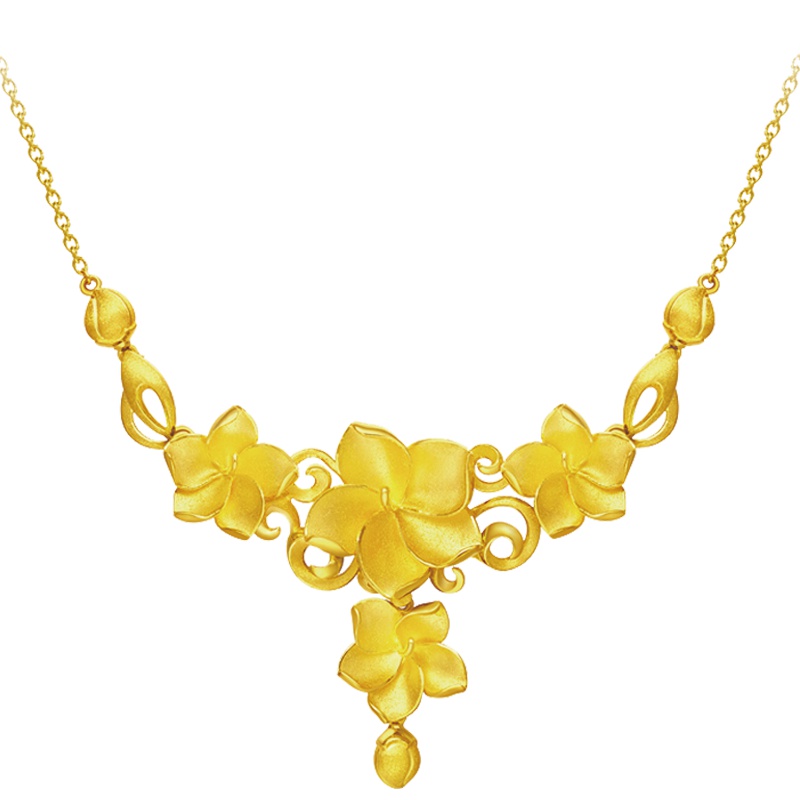 周大福花月佳期质感茉莉花足金黄金项链计价(工费448元）F203918