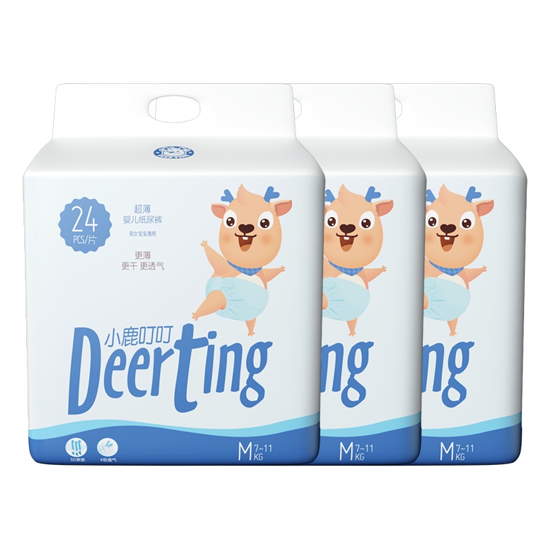 小鹿叮叮 超薄婴儿纸尿裤M码72片宝宝尿不湿透气尿布湿中码秋冬款