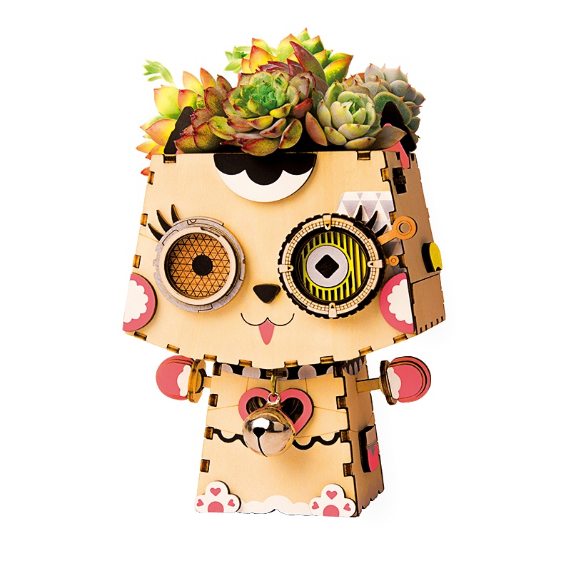 若态若来多肉花盆 diy手工制作木质拼插拼图创意桌面摆件模型玩具拼装花盆男生女生生日礼物 FT731莫千媛