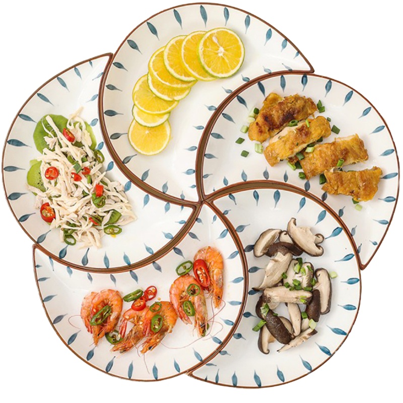 贝瑟斯 兰草月亮盘系列陶瓷5件套家用可微波炉釉下彩餐具套装碗碟盘