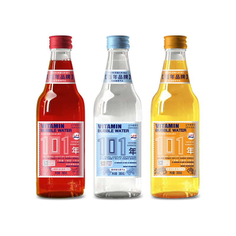 八王寺混合口味0糖0脂维生素果汁汽水苏打气泡水东北怀旧老汽水碳酸饮料国产饮用水网红童年饮品380mlx6瓶整箱