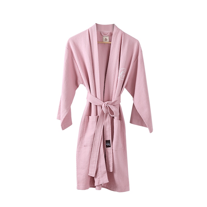 洁丽雅浴袍 纯棉睡袍浴巾全棉华夫格浴衣