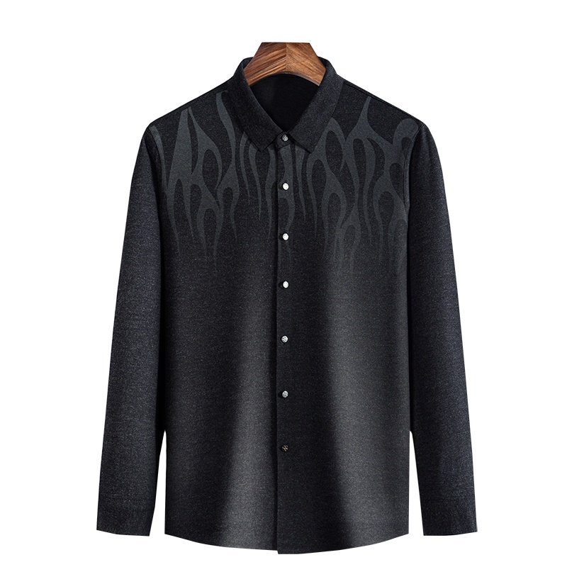 Caldicekris 长袖衬衫男秋季新款男士微弹时尚休闲百搭针织衬衫男