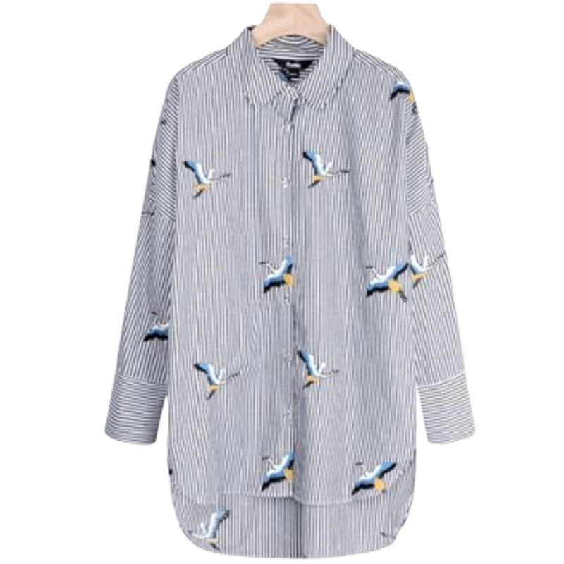 拉夏贝尔Puella秋冬新款版学生港味宽松显瘦中长款百搭条纹衬衫女20011639