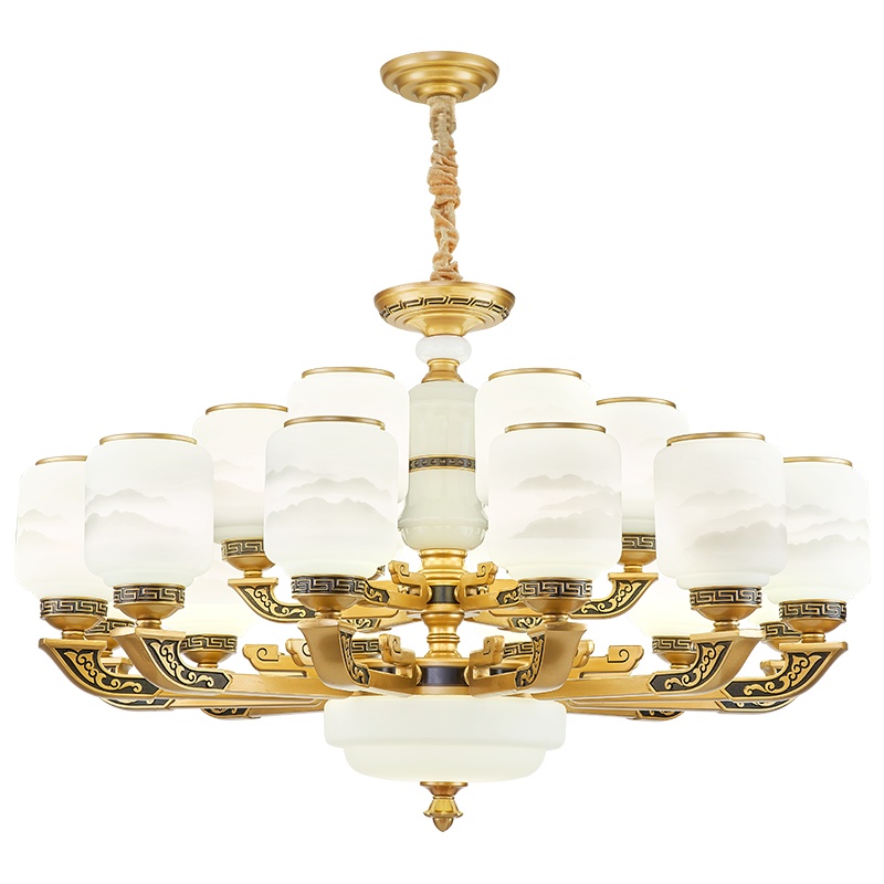 新中式吊灯轻奢大气客厅灯现代简约锌合金玉石餐厅卧室加盖led复式楼别墅酒店大吊灯