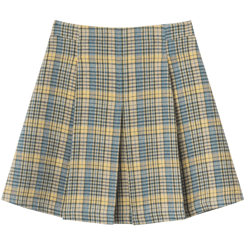 OtherMix半身裙女2021年春季新款格子毛呢a字高腰显瘦百褶短裙子