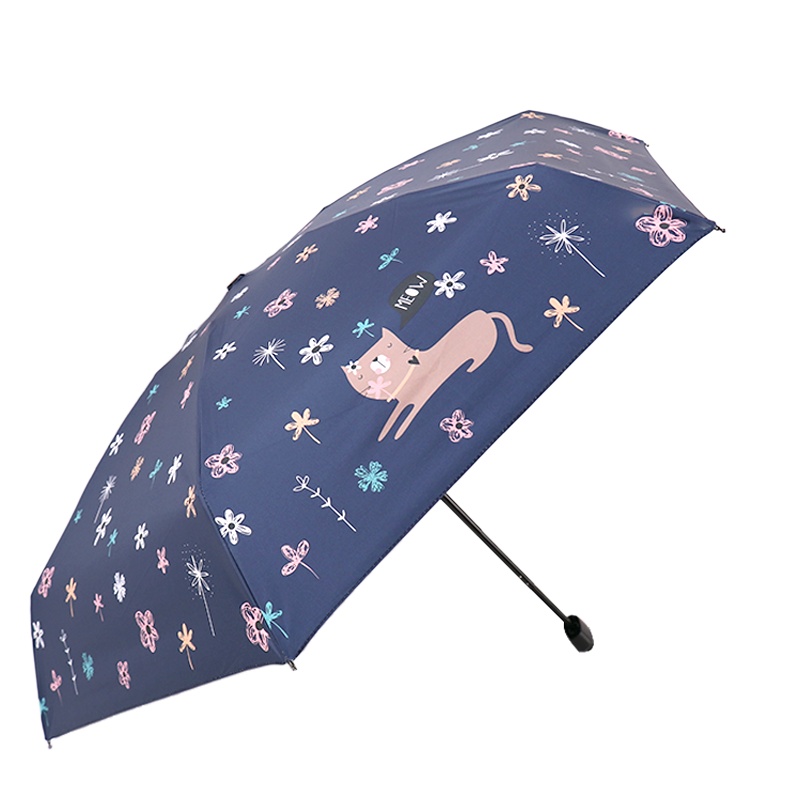 天堂伞 五折粗杆口袋晴雨伞全遮光黑胶转印遮阳伞太阳伞50cm*6骨 1283