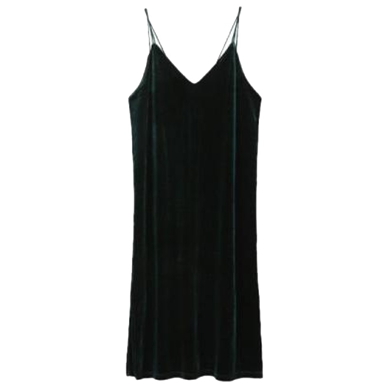 【专柜同款】拉夏贝尔旗下韩版打底秋季新款金丝绒吊带裙子V领裙女士连衣裙30084268