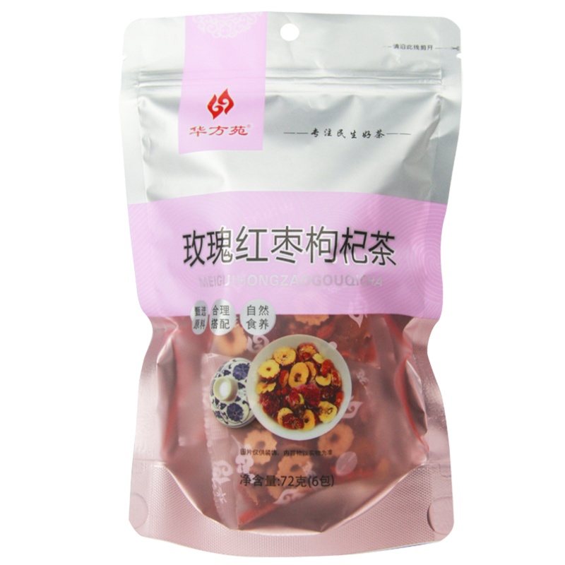 华方苑直销玫瑰红枣枸杞茶混合代用茶72g自立袋装