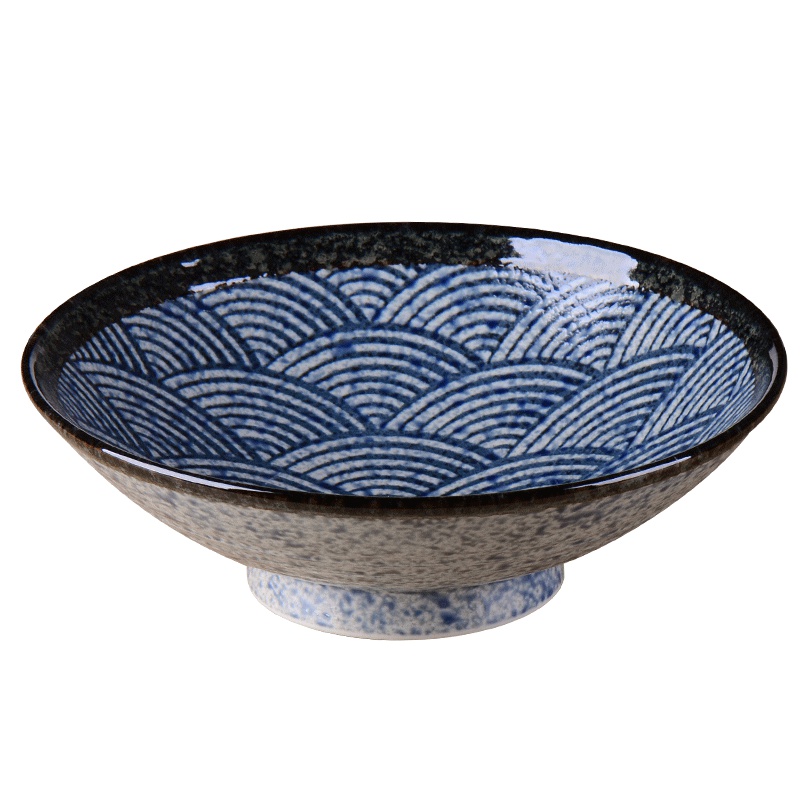 苏宁极物 日本进口爱悦烧青海波釉下彩碗盘碟日式鱼盘和风长方盘陶瓷餐具套装家用（青海波24.4厘米沙拉碗）