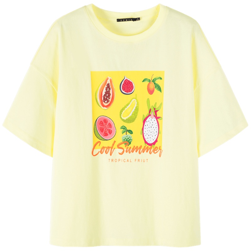 【满198减100预估价：39】森马短袖女T恤夏时尚上衣潮流印花oversize纯棉宽松韩版夏季女装