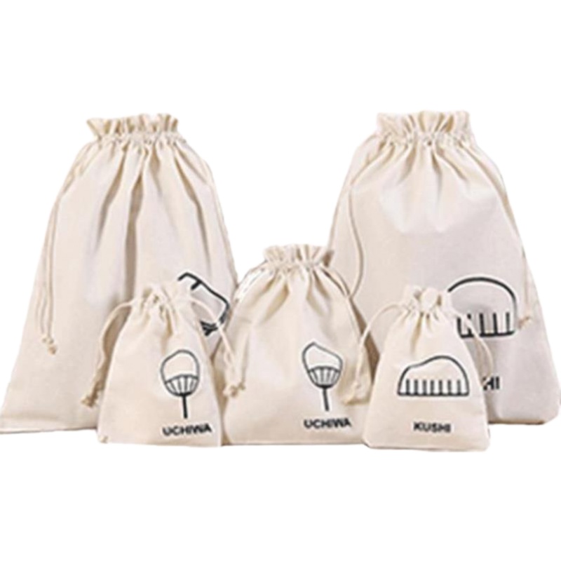 小布袋子小物品收纳袋 旅行便携帆布抽绳神袋拉绳束口袋防尘袋包包 3个装/组