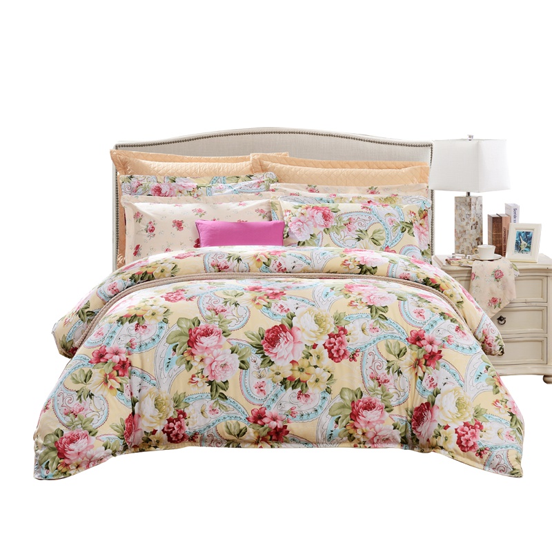 富安娜(FUANNA)家纺纯棉四件套1.5米全棉床品套件1.8米双人床上用品床单被套田园