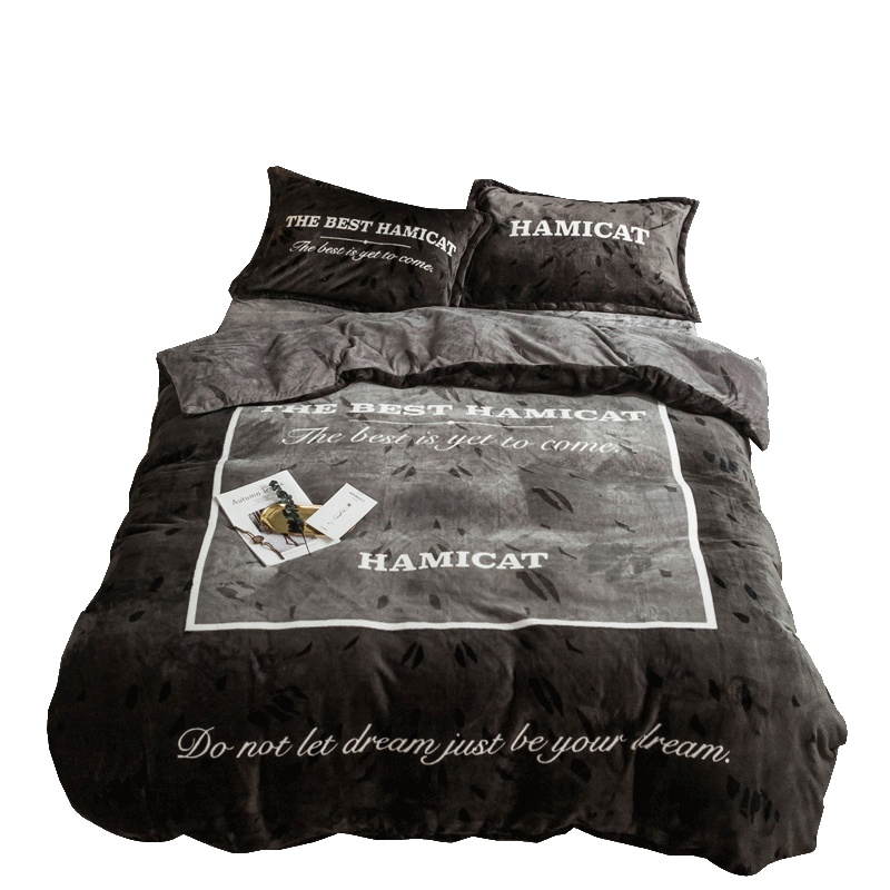 北极绒(Bejirog)家纺 卡通法兰绒四件套加厚保暖双面绒可爱大版花冬季珊瑚绒法莱绒聚酯纤维1.8m床单被套绗缝