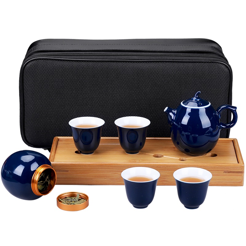 博为 旅行茶具套装便携包式茶壶户外车载旅游茶杯快客杯一壶二杯两杯带罐