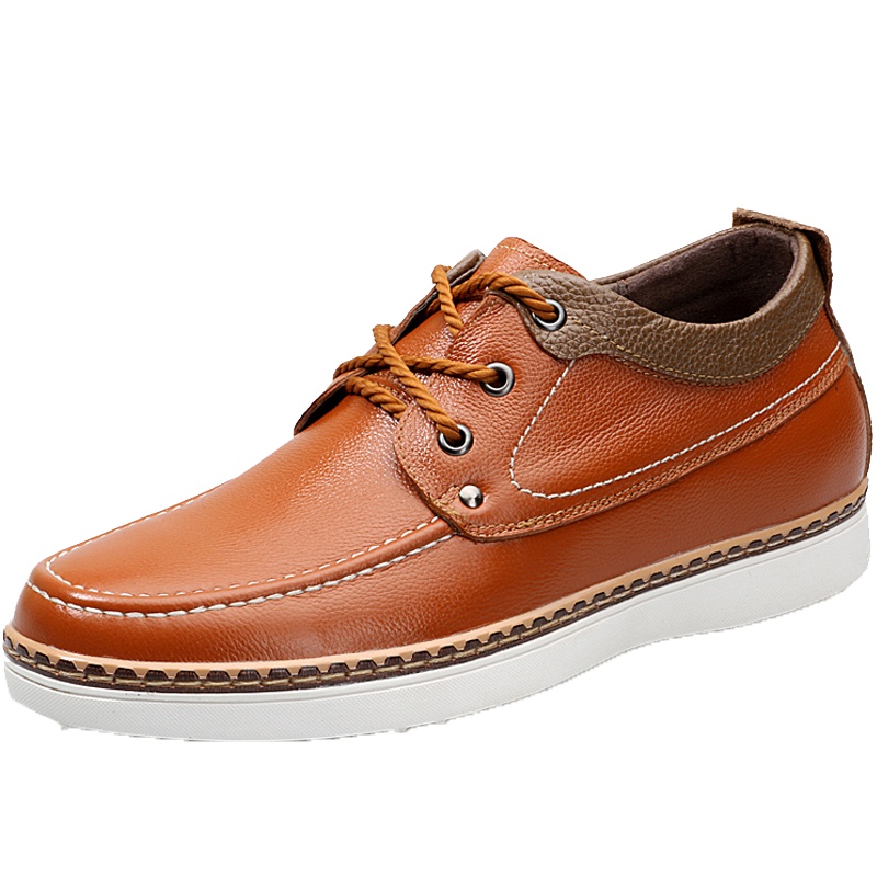 绛天真皮休闲鞋男英伦风百搭男鞋青年潮隐形内增高6CM日常工作上班黑色职业新郎配西装鞋小伙约会小皮鞋