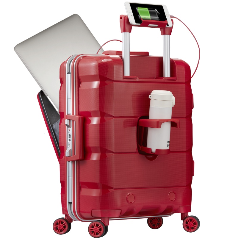 Lucky Club高颜值前置电脑行李箱男女密码开口商务旅行小型多功能拉杆箱子多尔多喜庆红24寸