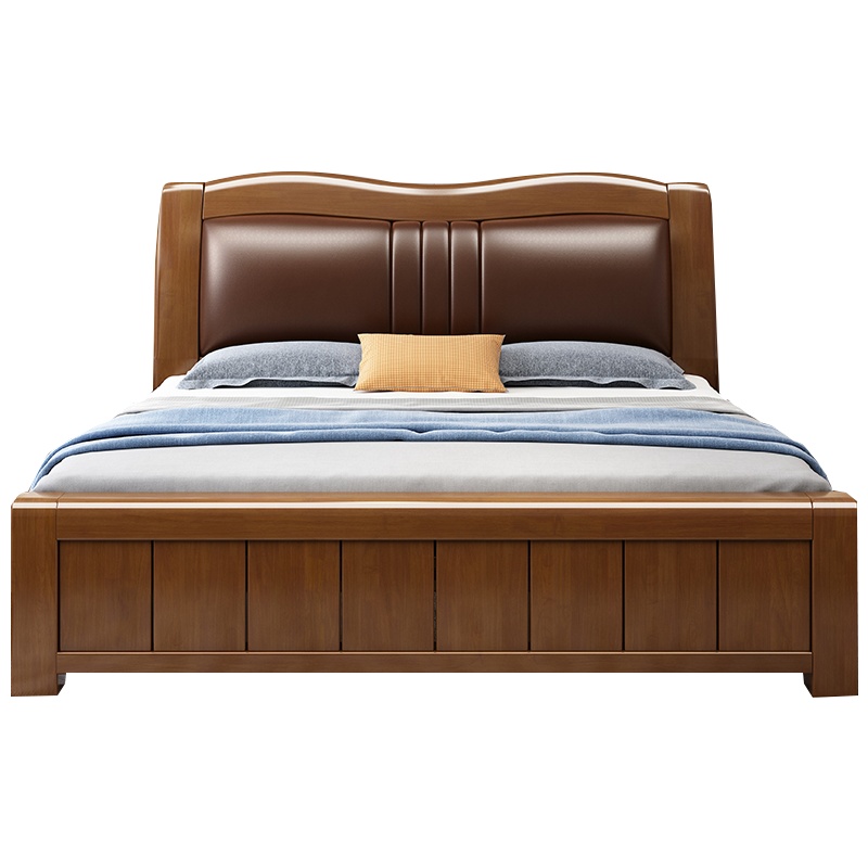 锐取实木床 中式1.8米实木软靠床双人床简约现代1.5米1.8米主卧室多功能高箱储物床 婚床