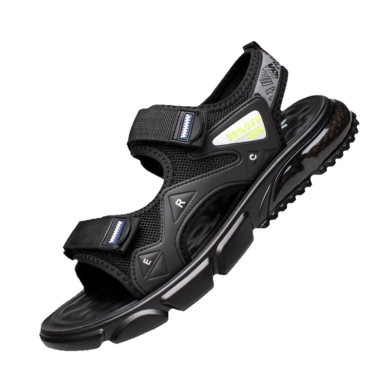 牧伦奴仕(MULUNUSHI)新款夏季沙滩鞋男士凉鞋气垫凉拖舒适露趾鞋户外凉拖鞋软底中层乳胶垫鞋底网布凉鞋男黑58702