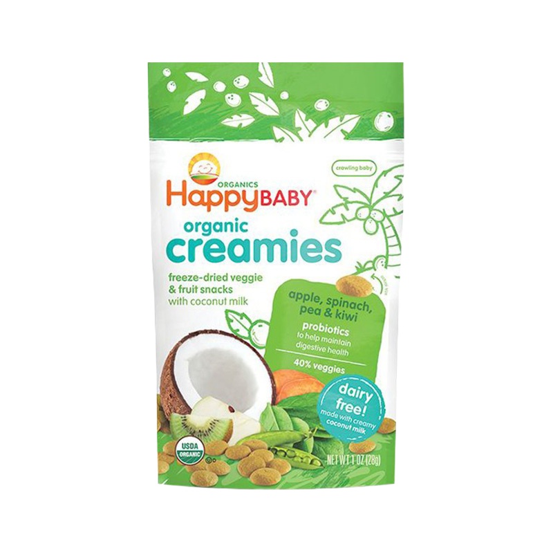 禧贝(Happy Baby)有机猕猴桃苹果蔬菜椰奶溶豆 28g/袋装 宝宝零食点心 原装进口