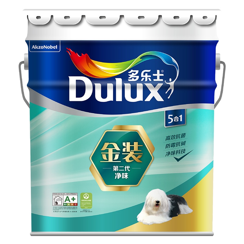 多乐士(Dulux)金装第二代五合一净味内墙乳胶漆 油漆涂料 墙面漆A8151 18L