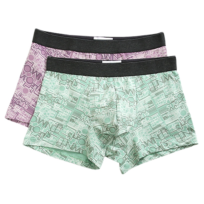 红豆居家(Hodohome)男士内裤女式棉氨印花平角内裤组合二条装