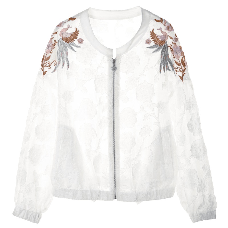 裂帛刺绣休闲外套夏装新款蕾丝纱宽松学生长袖白色短上衣