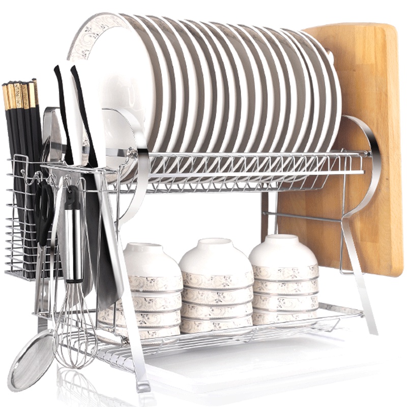 四季沐歌厨房置物架用品餐具碗碟盘子刀筷砧板双层沥水收纳架厨房
