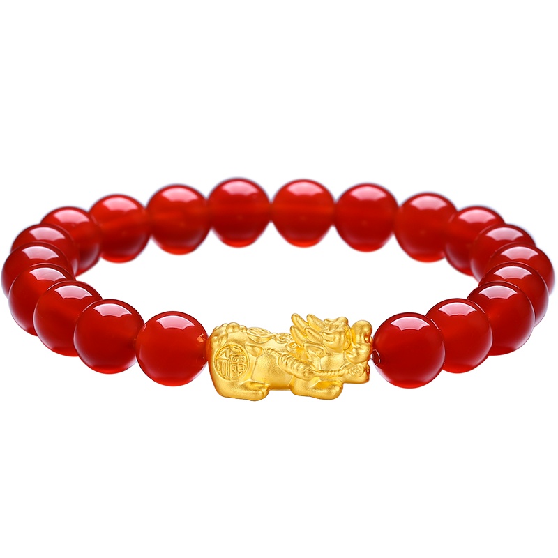 周大生足金貔貅红玛瑙串珠手链